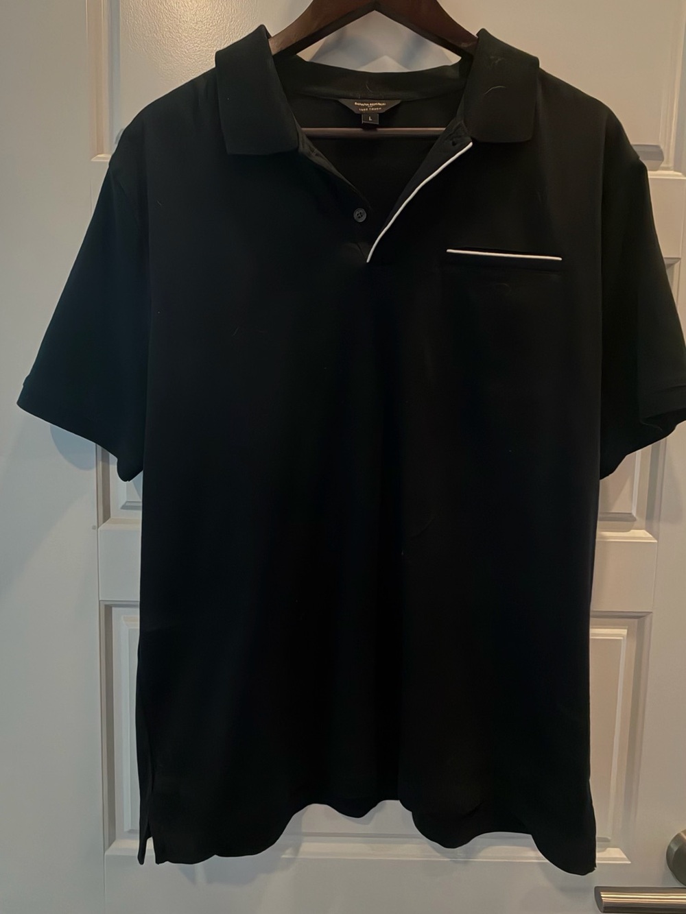 Banana Republic Luxe Touch Polo Shirt Men’s Large Black White Trim Pocket Polo